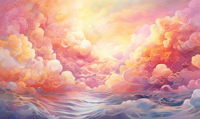 古风唯美太阳透过云朵云层渐变色祥云云纹水纹海浪纹插画,插画/手绘图,插画/手绘图库,插画/手绘图下载,插画/手绘